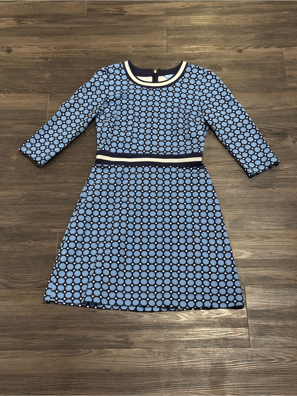 Draper James Blue Polka Dot Fit & Flare Dress with Contrast Trim